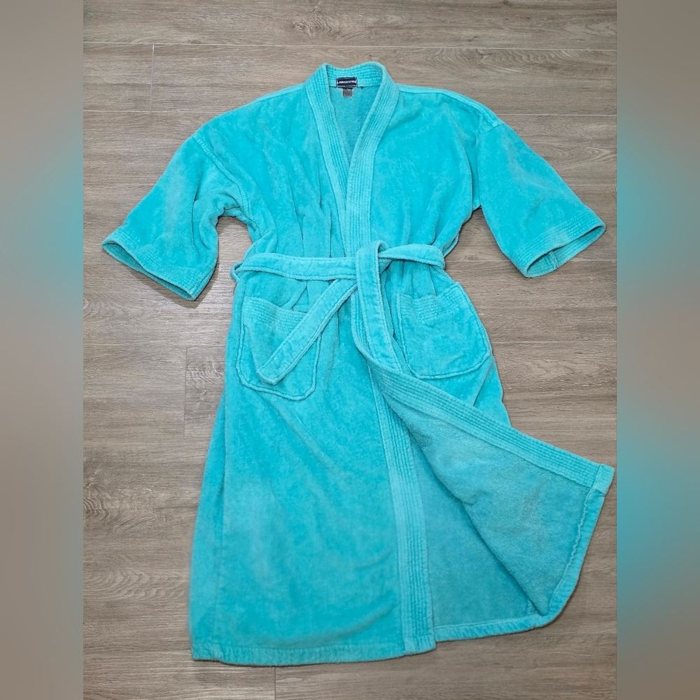 Vintage Y2K?? Terrycloth Robe Mens One Size Aqua Unisex Lancaster